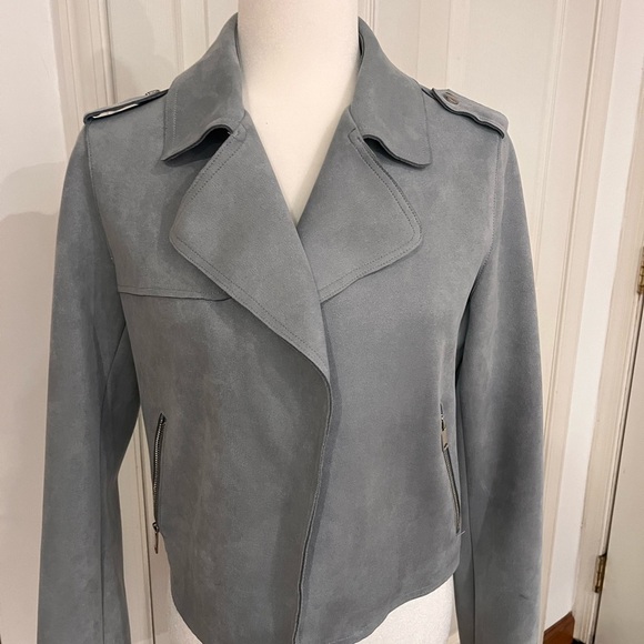 Anthropologie Light Gray Leather Jacket size M - Picture 2 of 11